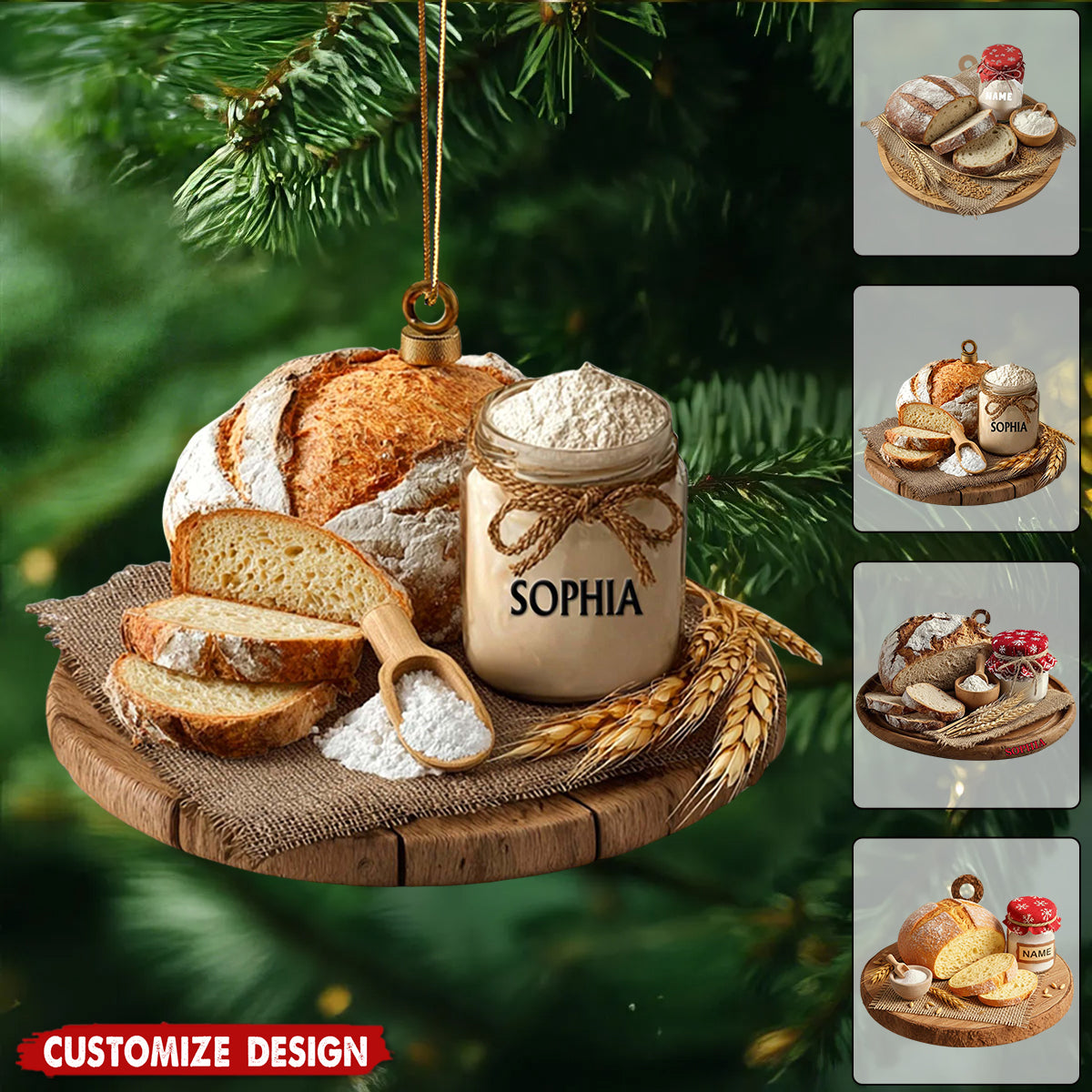 Personalized Sourdough Bread Christmas Ornament - Gift For Bakers