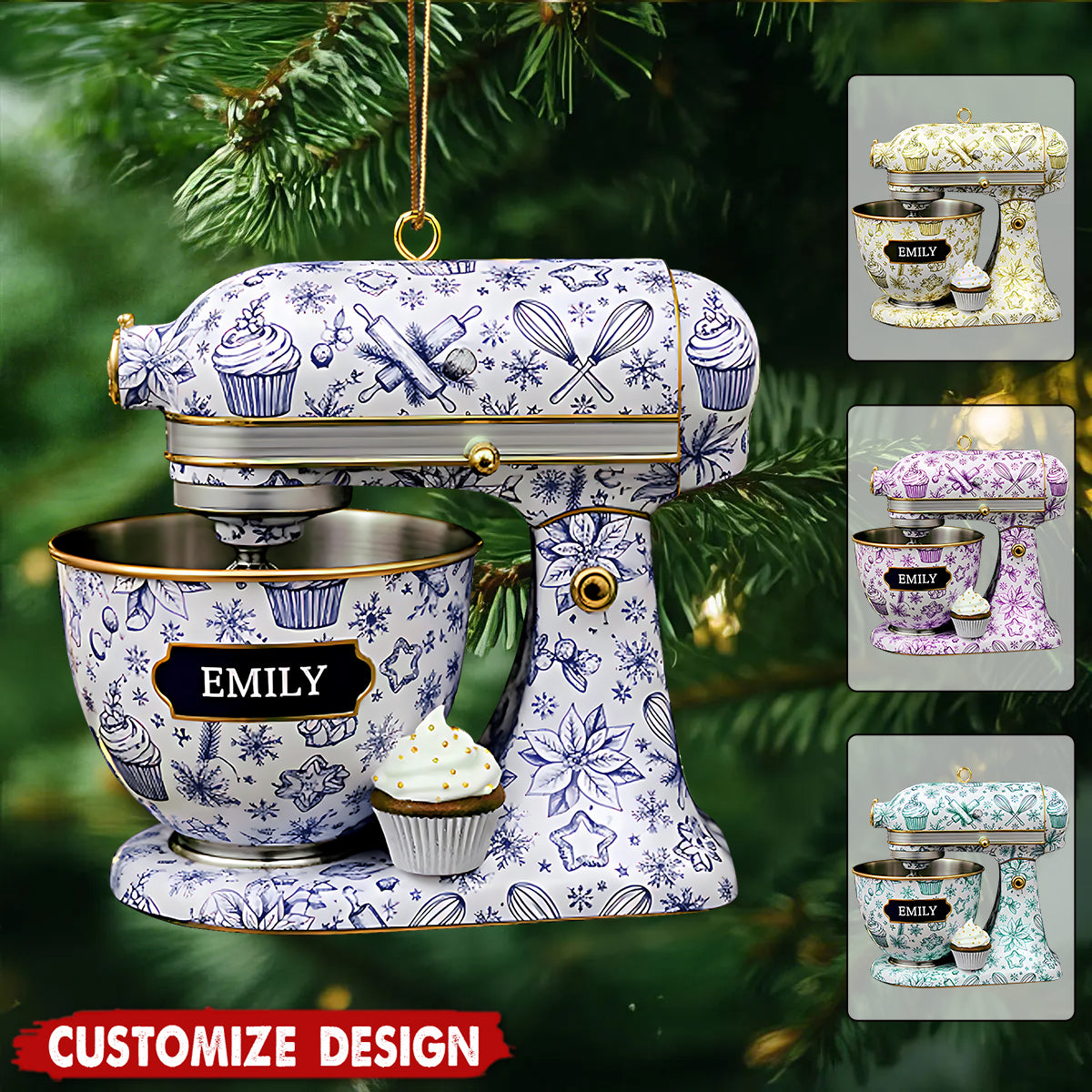 Personalized Toile De Jouy Mixer Christmas Ornament - Gift for Baker And Pastry Chef