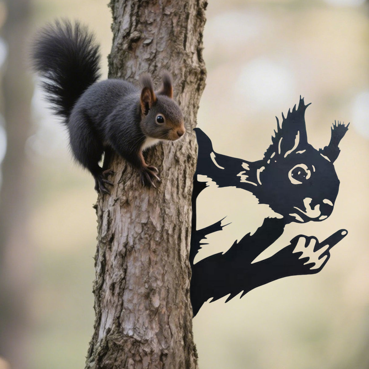 Peeping middle finger squirrel metal sign - Versatile Mountable Wall Art
