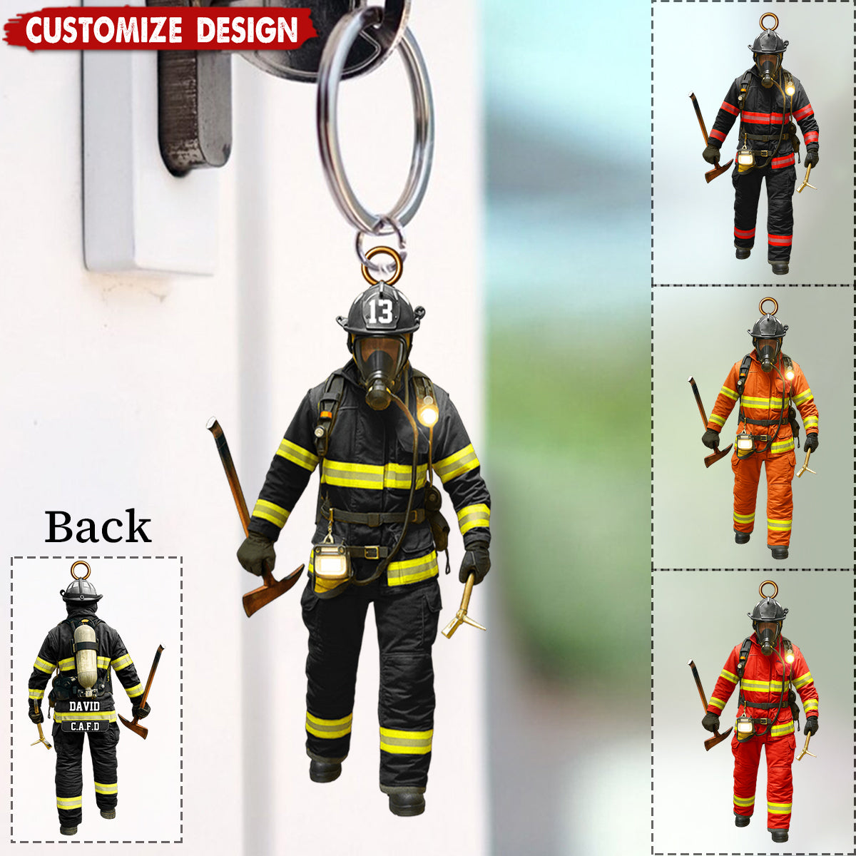 Personalized Double-sided Firefighter Keychain - Gift For Fireman