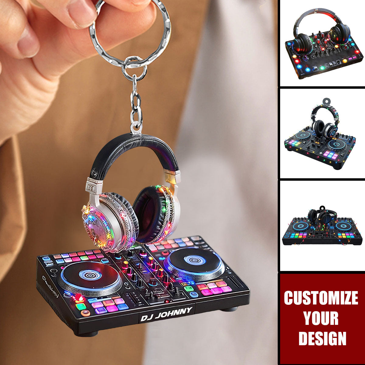 DJ Mixer with Headphones Keychain, Custom Name Music Console Keychain, Gift For DJs, Music Producers