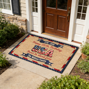 Stars And Stripes Happy USA 250Th Birthday Embroidery Effect - Personalized Doormat