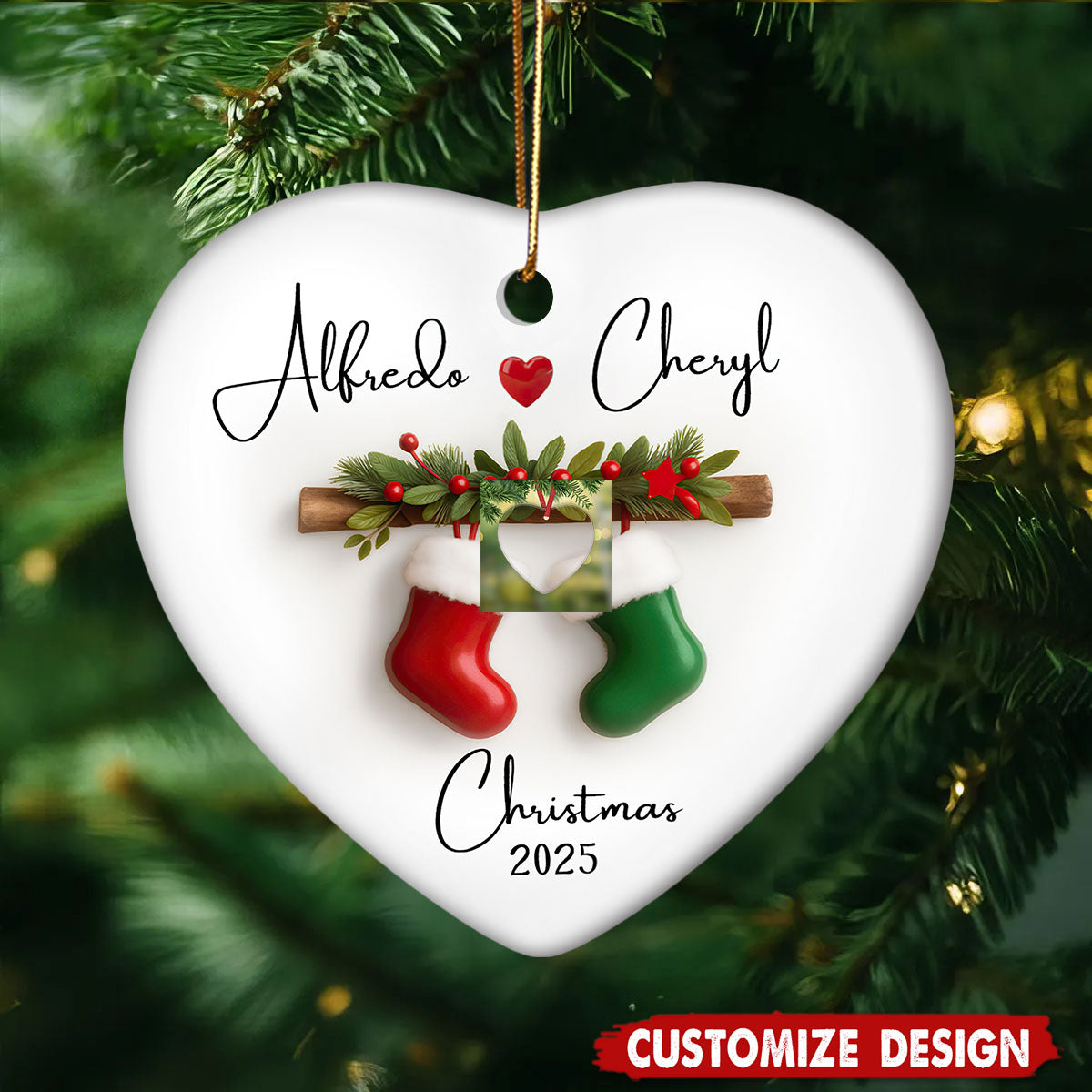 Personalized Stocking Couple Christmas Ornament - Gift For Couple