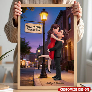 Eternal Love Couple Hugging Kissing Under Street Lamp Post - Personalized Poster - Valentine's Day Gift For Couple