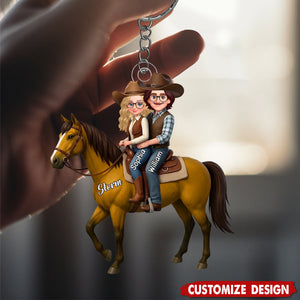 Personalized Couple And Their Horse  Acrylic Keychain - Gift For Couple, For Horse Lovers