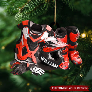 Personalized Motocross Boots & Helmet Ornament, Dirt Bike Ornament