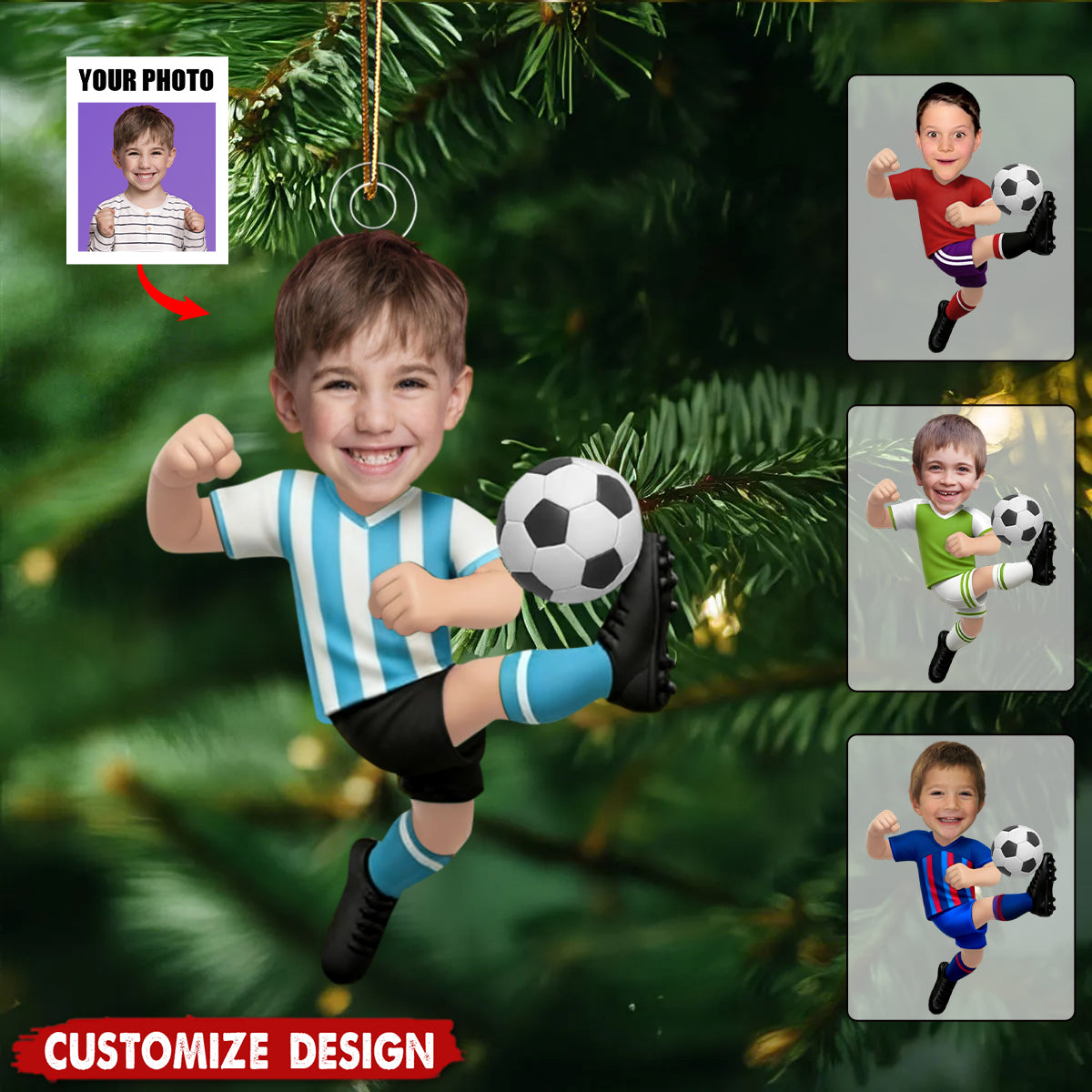 Personalized Kid Photo Soccer Ornament - Gift For Boy Girl Soccer Lovers