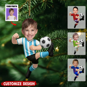 Personalized Kid Photo Soccer Ornament - Gift For Boy Girl Soccer Lovers