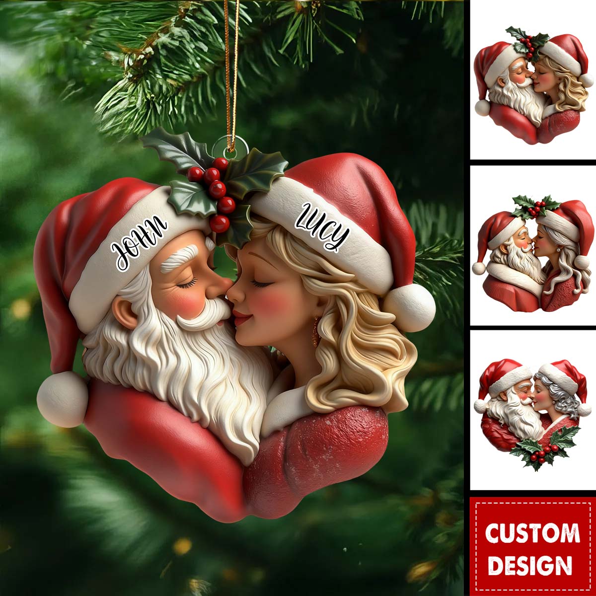 Personalized Romantic Santa And Mrs. Claus Christmas Ornament - Gift For Couple