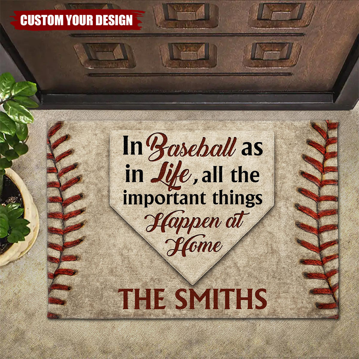 In Baseball As In Life, All The Important Things Happen At Home, Personalized Custom Doormat, Gift For Sports Fans and Family
