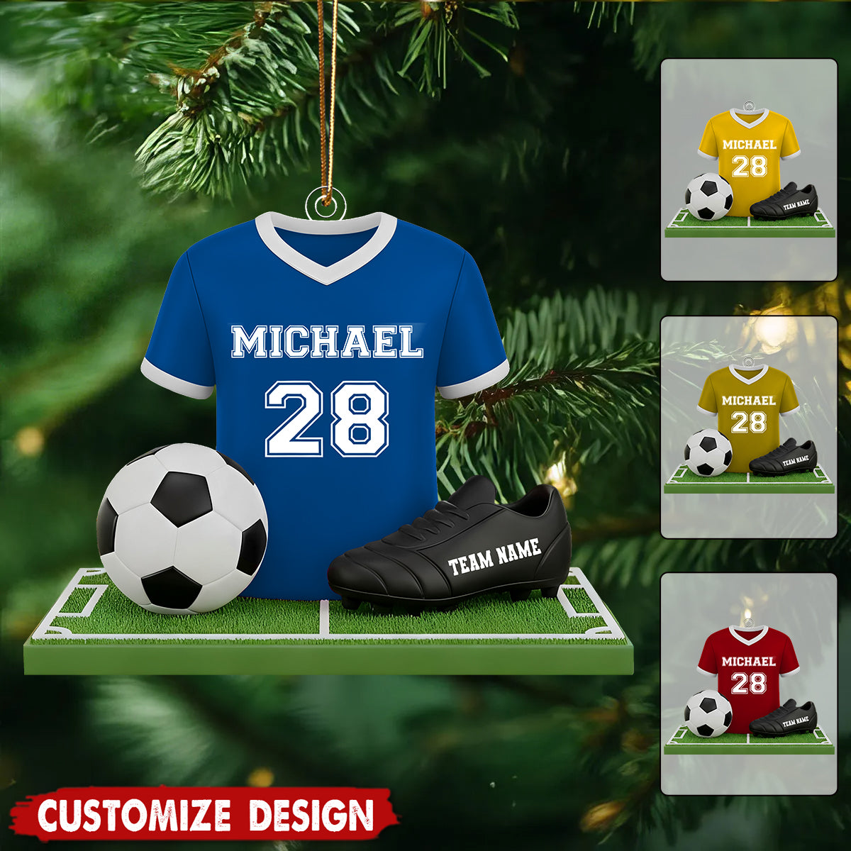 Personalized Soccer Christmas Ornament – Custom Jersey with Name & Number, Soccer Ball, Cleats Gift for Players