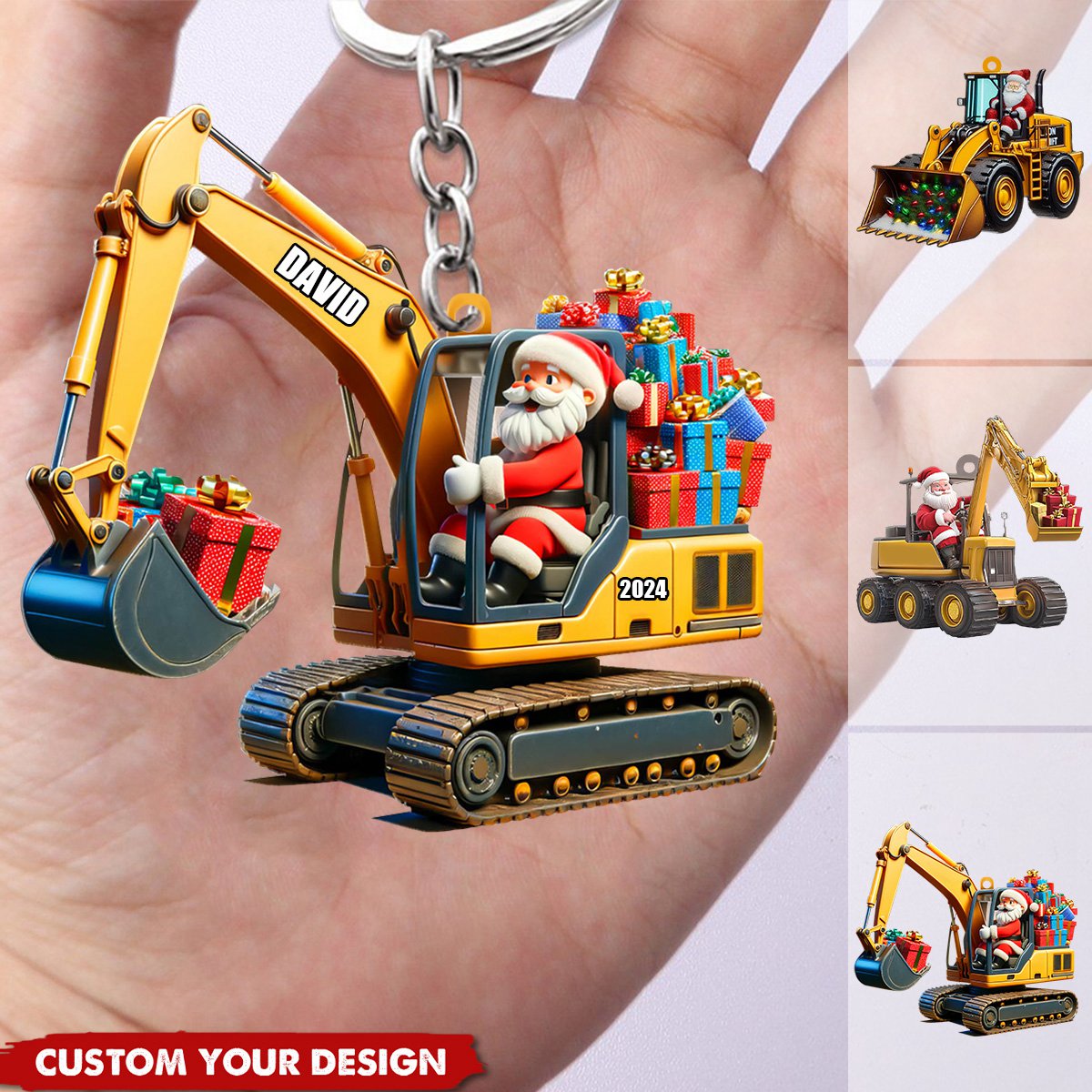 Personalized Santa on The Excavator Keychain, 2024 New Release Gifts For Kids