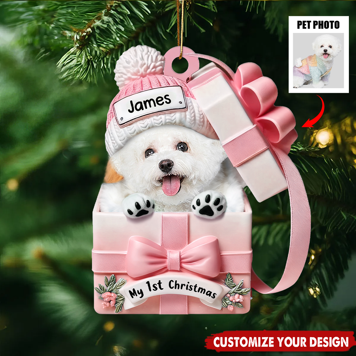 Pet Inside Gift Box - Personalized Custom Acrylic Ornament,Gift For Dog/Cat Lovers