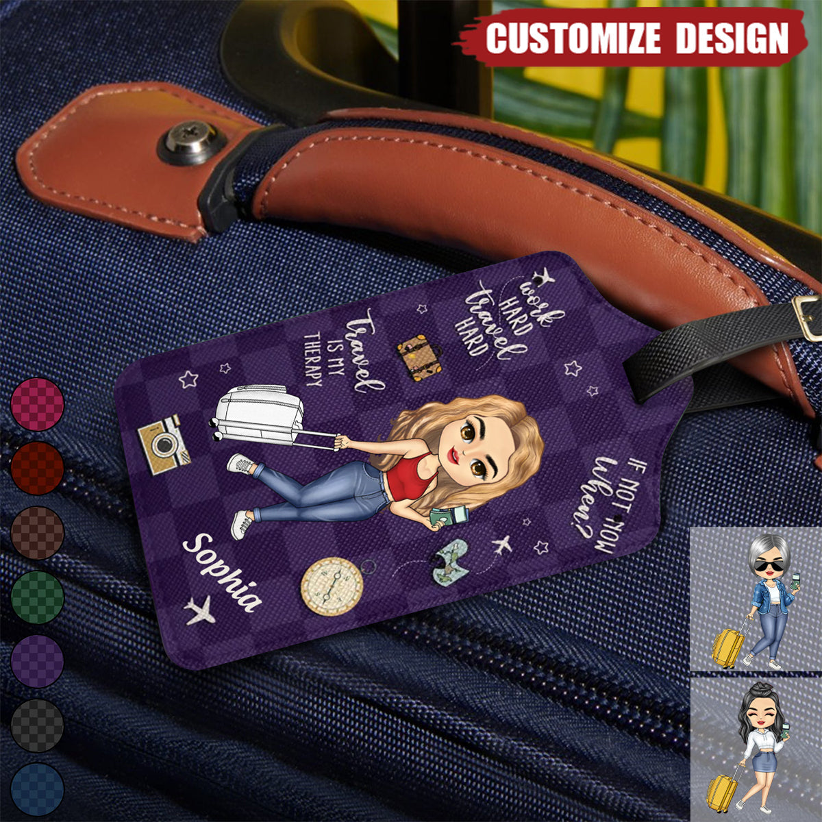 Work Hard, Travel Hard - Travel Personalized Custom Luggage Tag - Holiday Vacation Gift, Gift For Adventure Travel Lovers