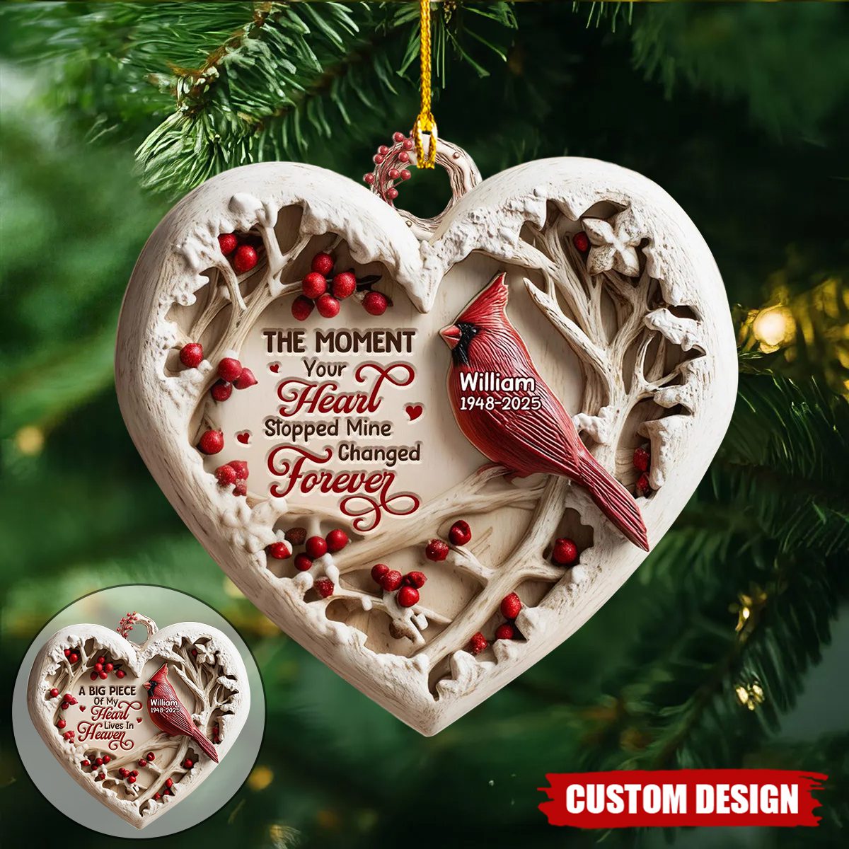 Personalized Cardinal Memorial Ornament, A Big Piece of My Heart Lives In Heaven, Sympathy Gift