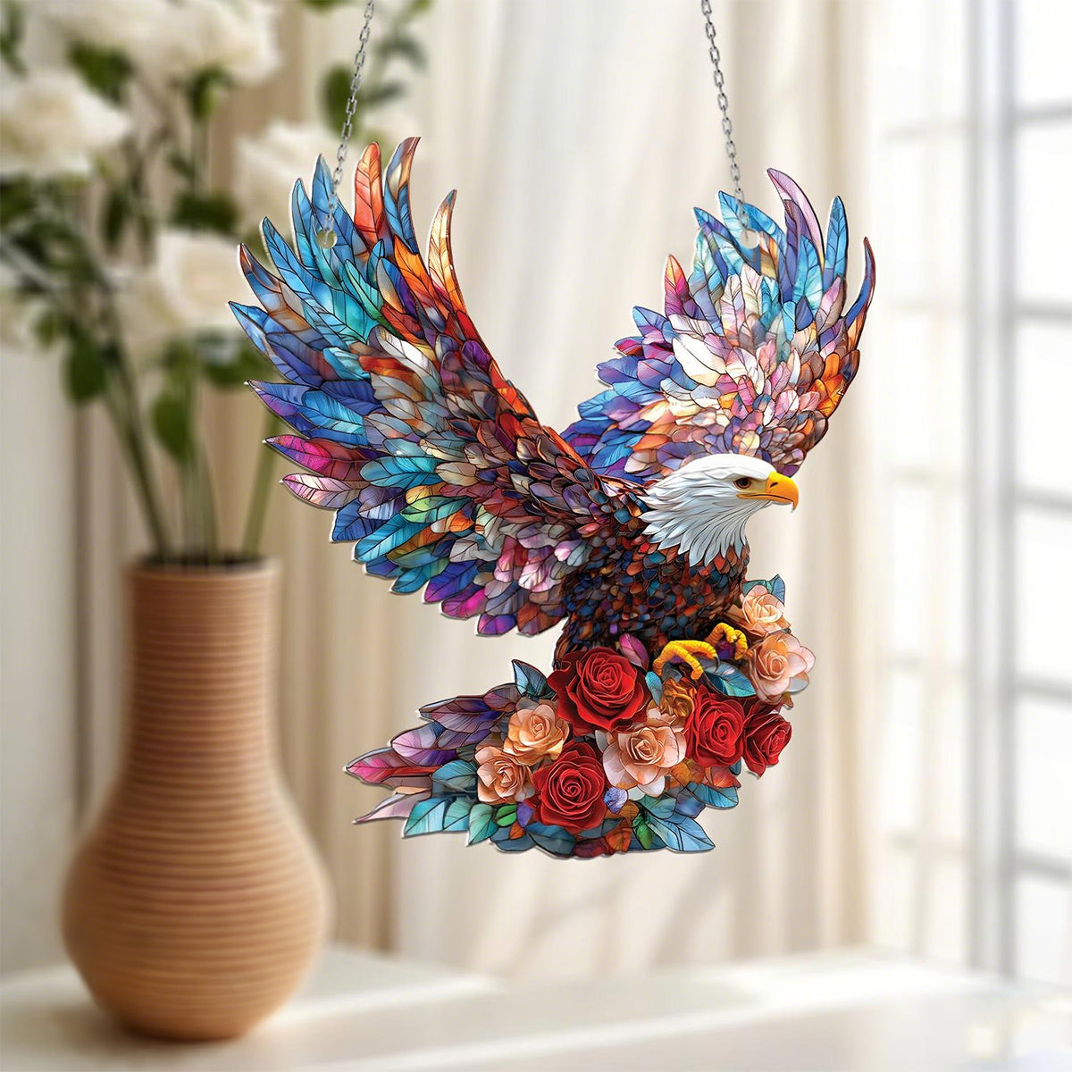 Bald Eagle with Roses Window Hanging - nique Nature-Inspired Gift