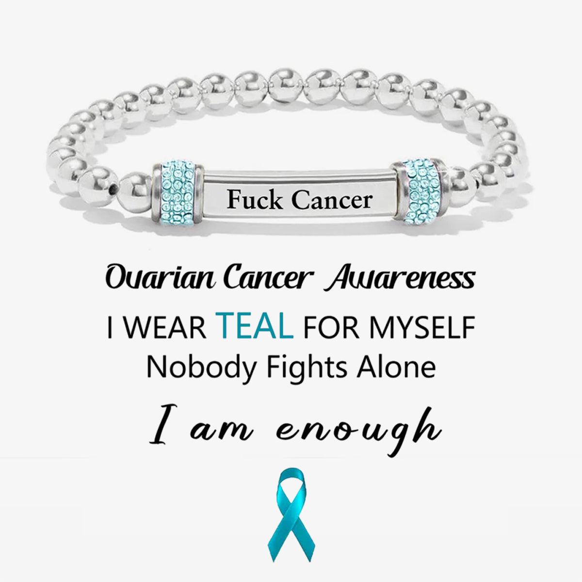 Ovarian Cancer Awareness-Teal Round Diamond Infinity Bracelet
