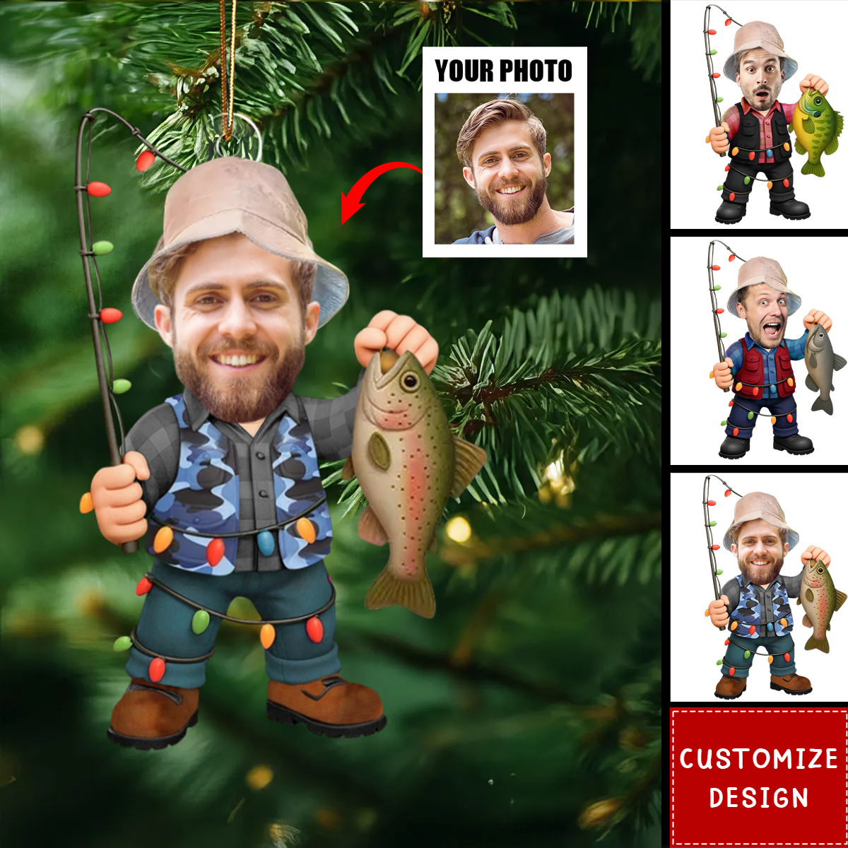 Personalized Upload Photo Fishing Ornament - Gift For Fishing Lovers