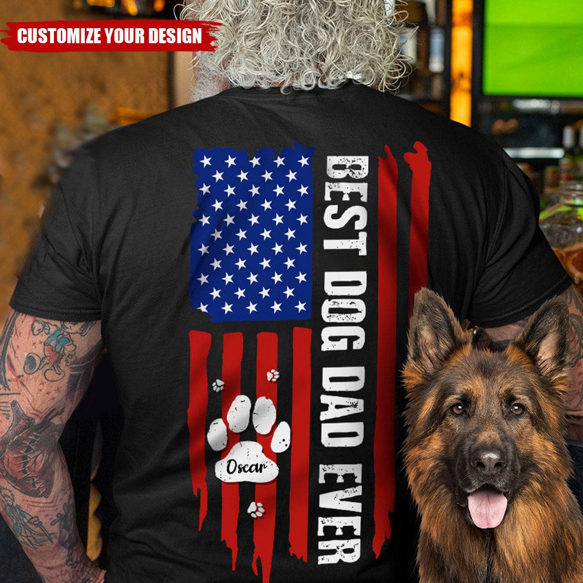 Best Dog Dad Ever Paw American Flag Backside Dog Personalized Shirt