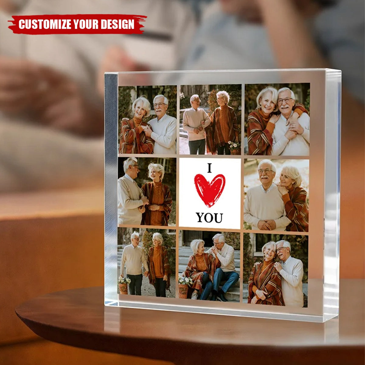 Personalised Heart I Love You 8 Photos Collage Square Acrylic Plaque Desk Decor Valentine's Day Anniversary Gift for Couple
