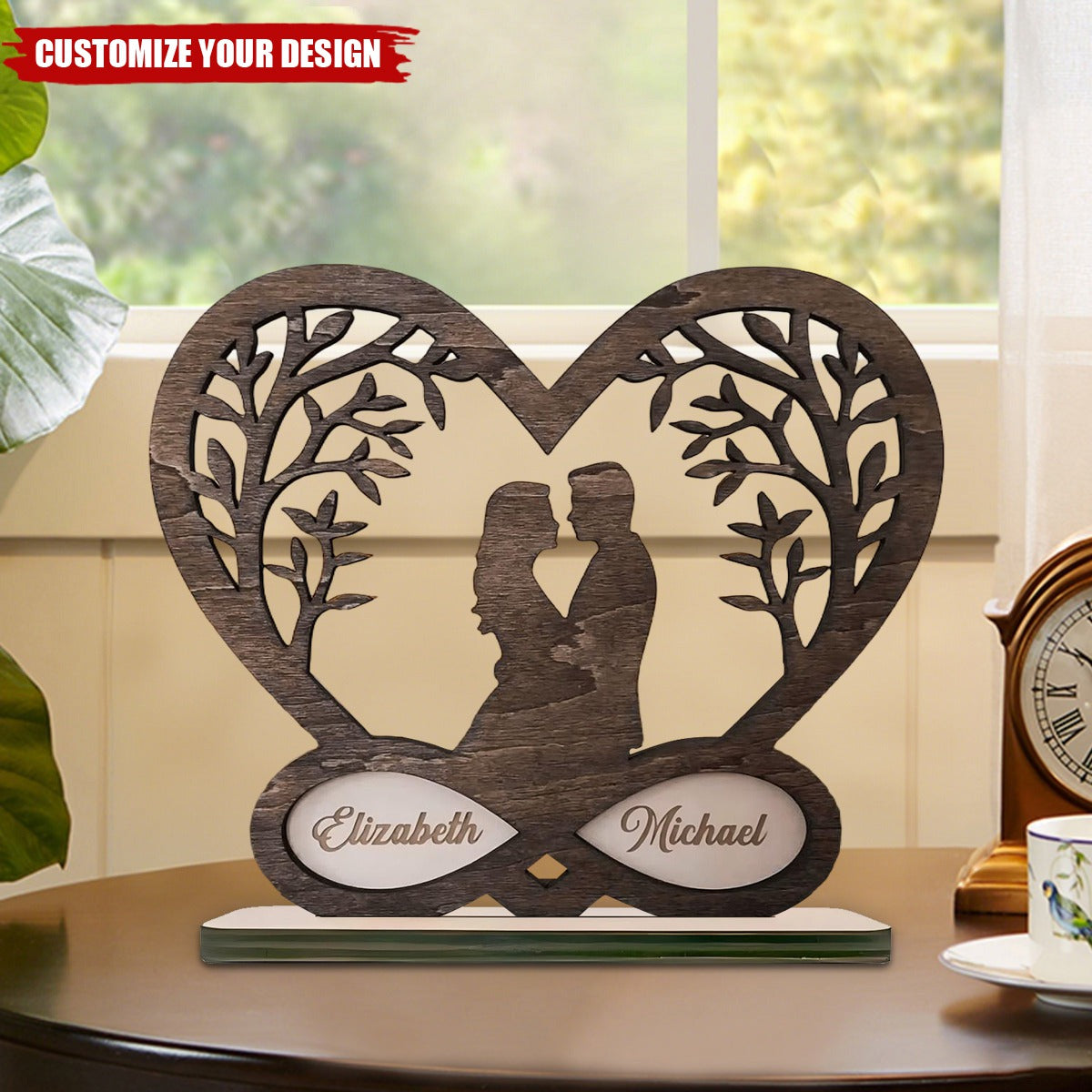 Personalized Romantic Couple Christmas Standing Wooden Plaque, Personalized Infinity Heart Love Sign