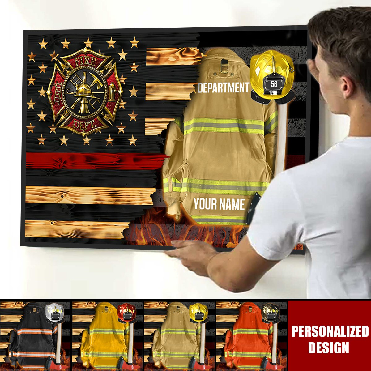 Personalized Firefighter Armor Clothes And Helmet Poster