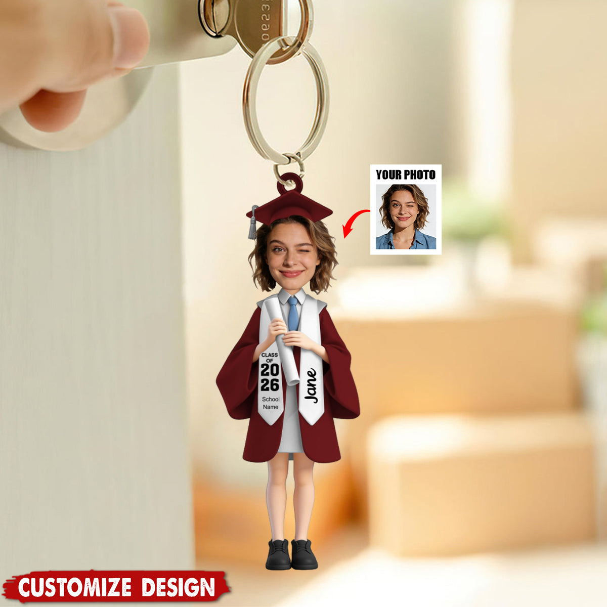 Personalized Upload Image Keychain-Gift For Graduate