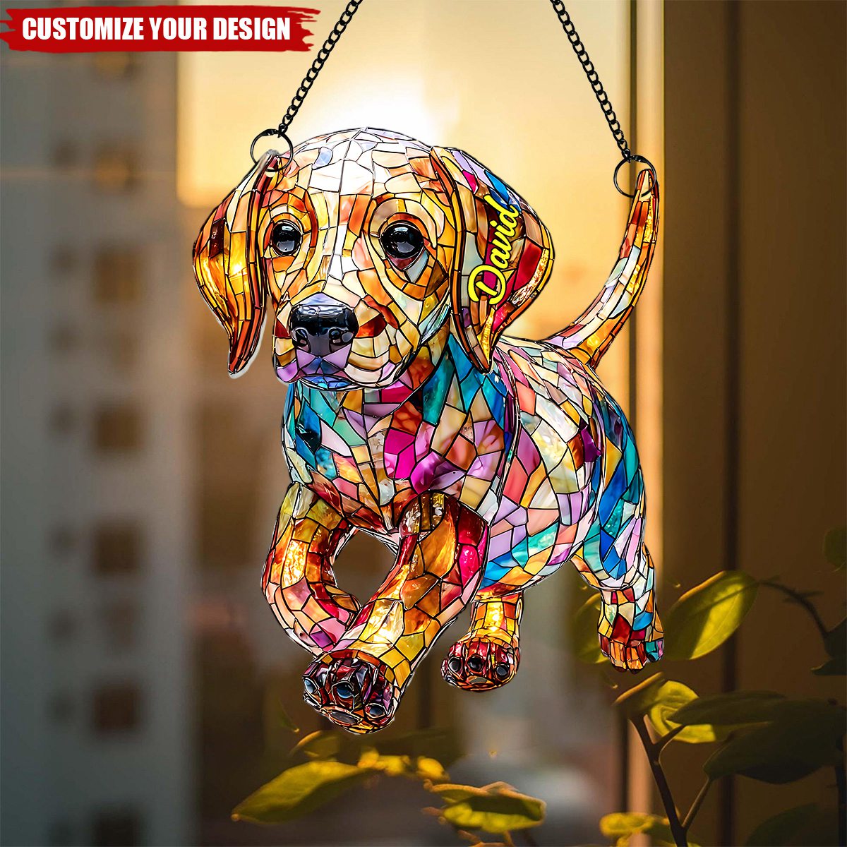 Love Dachshunds - Personalized Dachshund Window Hanging Suncatcher Ornament