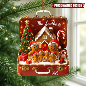 Gingerbread Family Vintage Suitcase-Personalized Acrylic Ornament