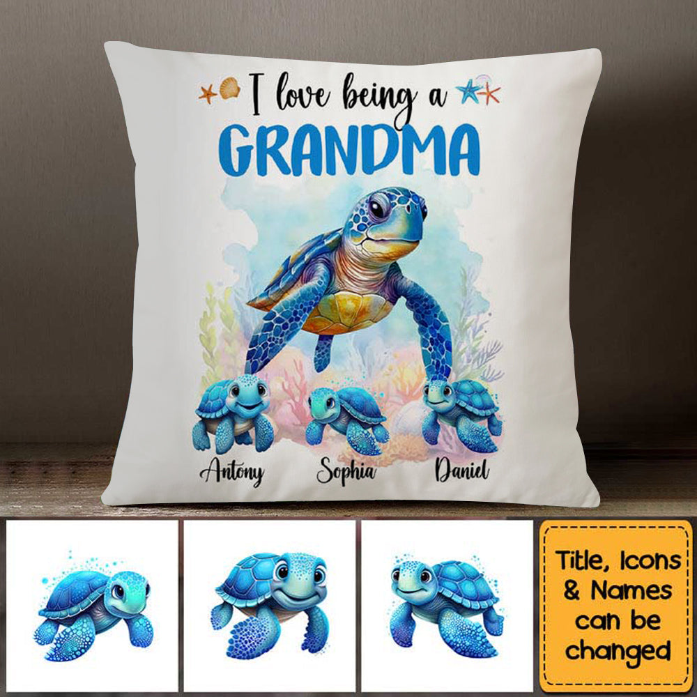 Gift For Grandma I Love Being A Grandma Sea Turtle Ocean Personalized Pillow