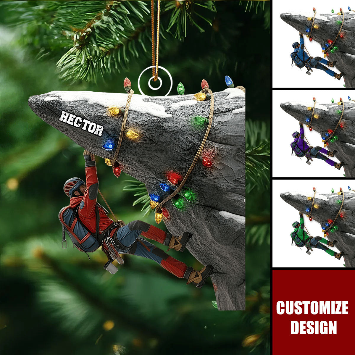 Holiday Climbing - Personalized Rock Climbing Ornament