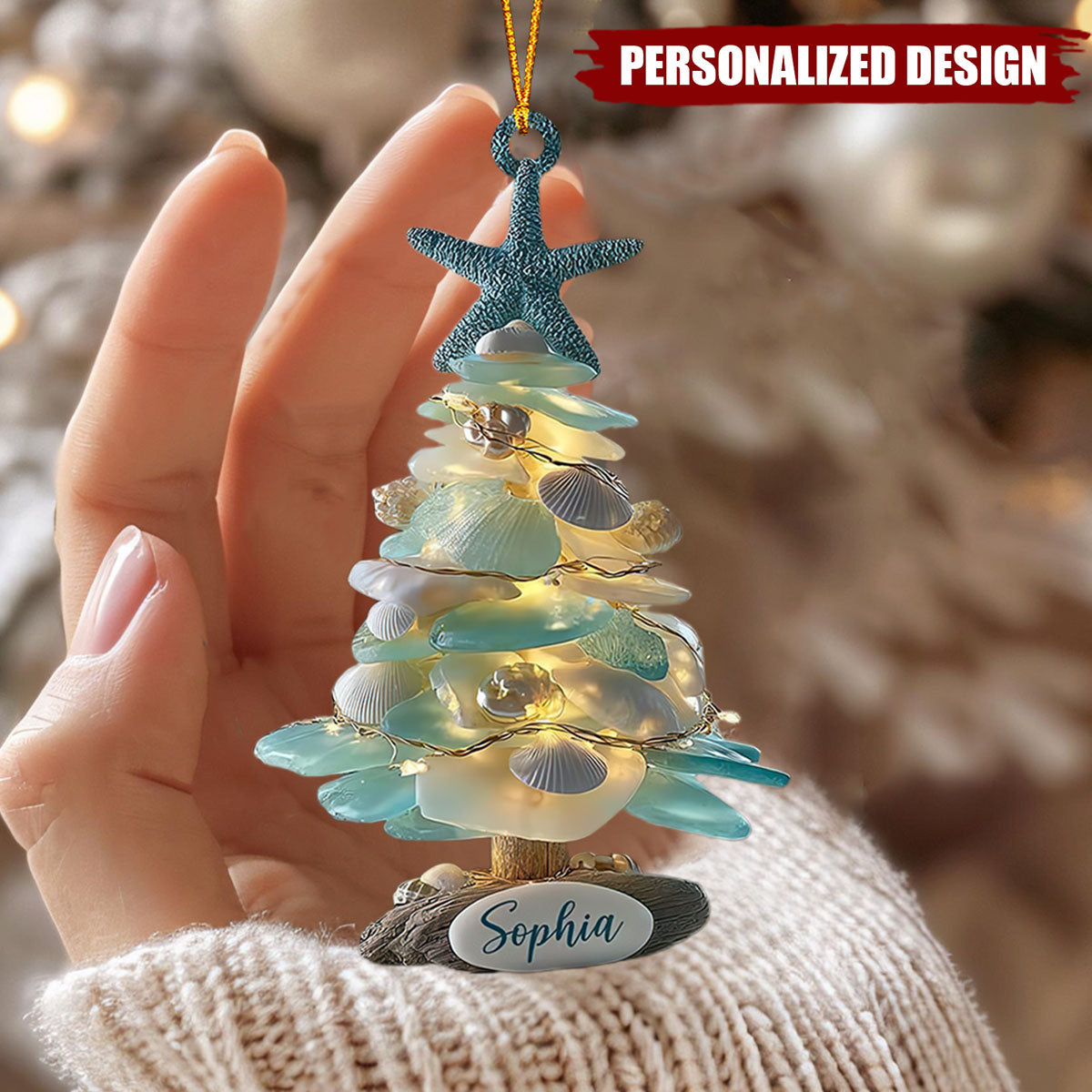 Personalized Sea Glass Christmas Tree Ornament-Holiday Gift For Beach Lovers
