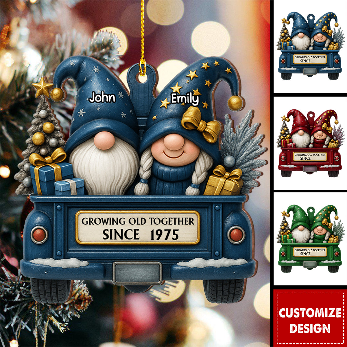 Growing Old Together-Personalized Wood Ornament-Gift for Couples and Parents