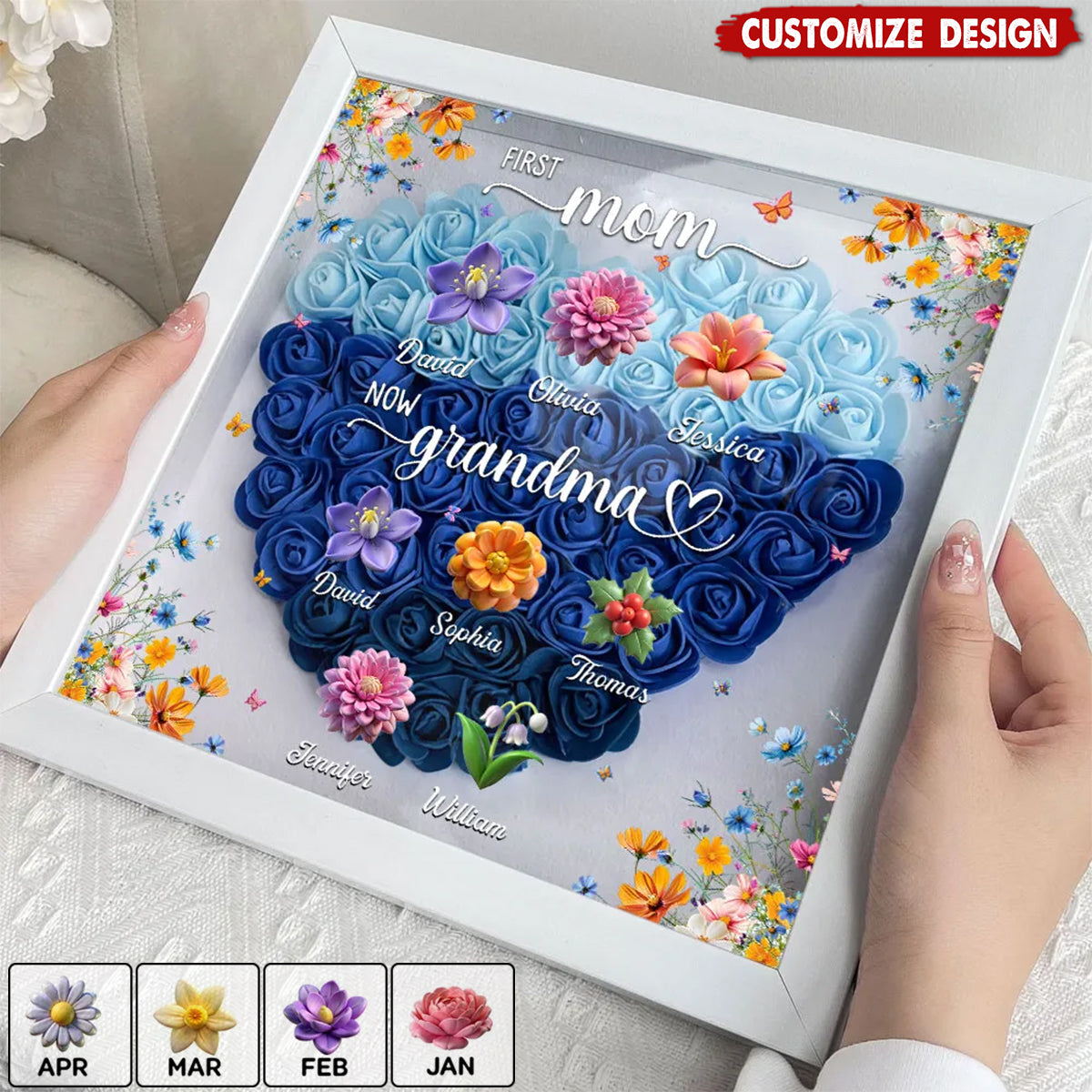 First Mom Now Mama - Personalized Custom Flower Shadow Box