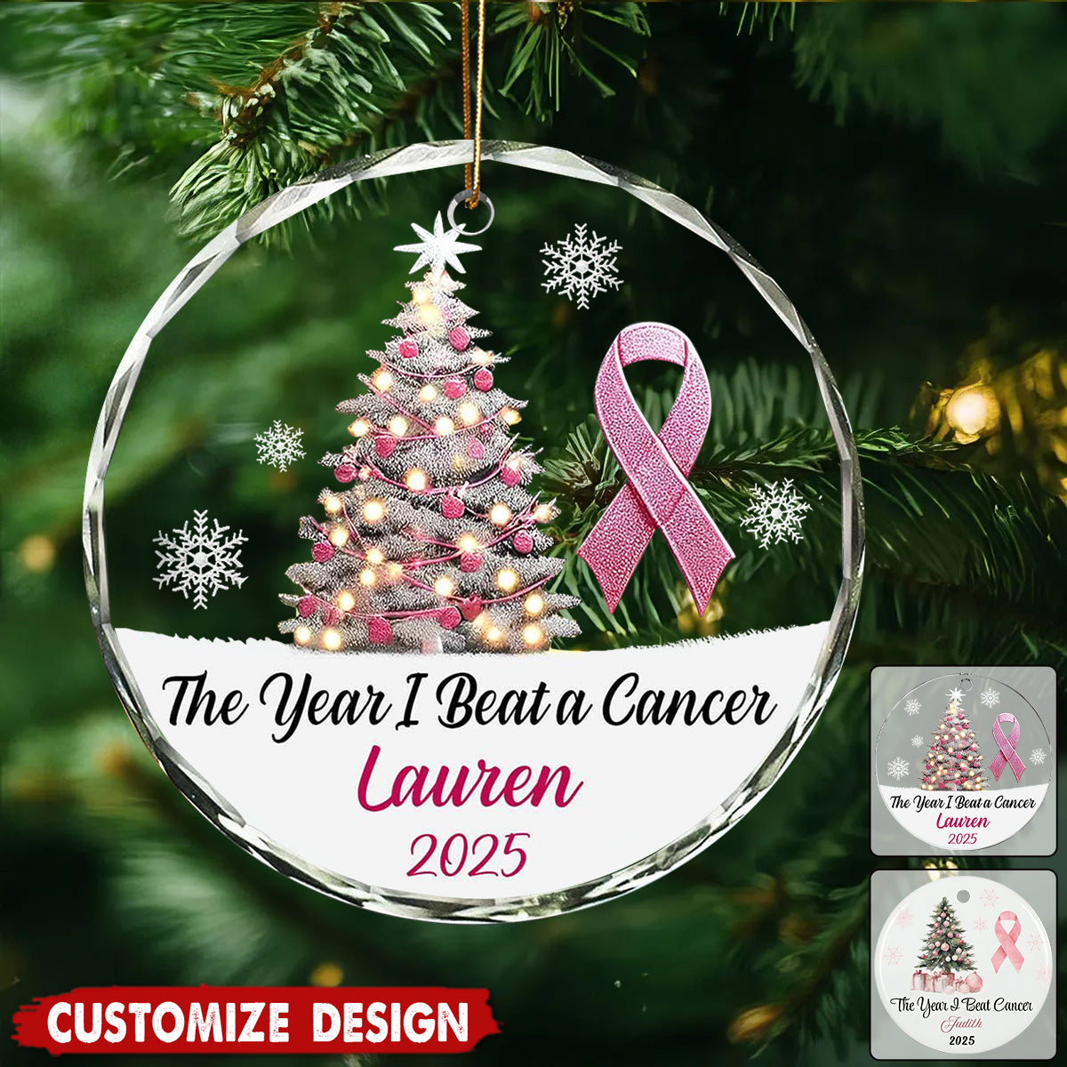 Personalized Breast Cancer Ornament, I Beat Cancer Ornament, Breast Cancer Survivor Gift, Cancer Survivor Ornament