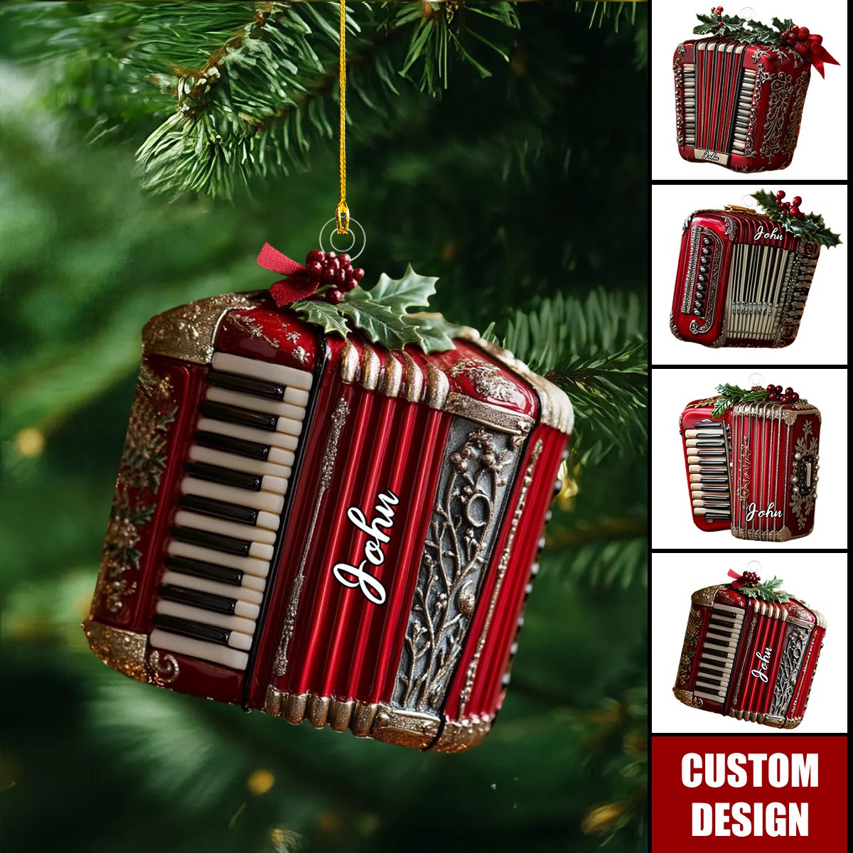 Personalized Accordion Christmas Ornament - Gift For Accordion Players