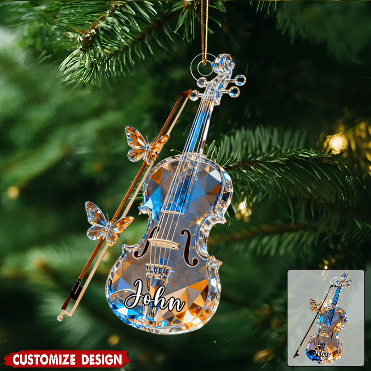 Personalized Violin Music Crystal Effect Ornament,Gift for Violinist