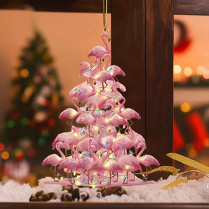 Pink Flamingo Christmas Ornament, Stacked Flamingos Tree Decor, Bird Ornament for Xmas Tree, Tropical Home Decor & Gift for Flamingo Lovers