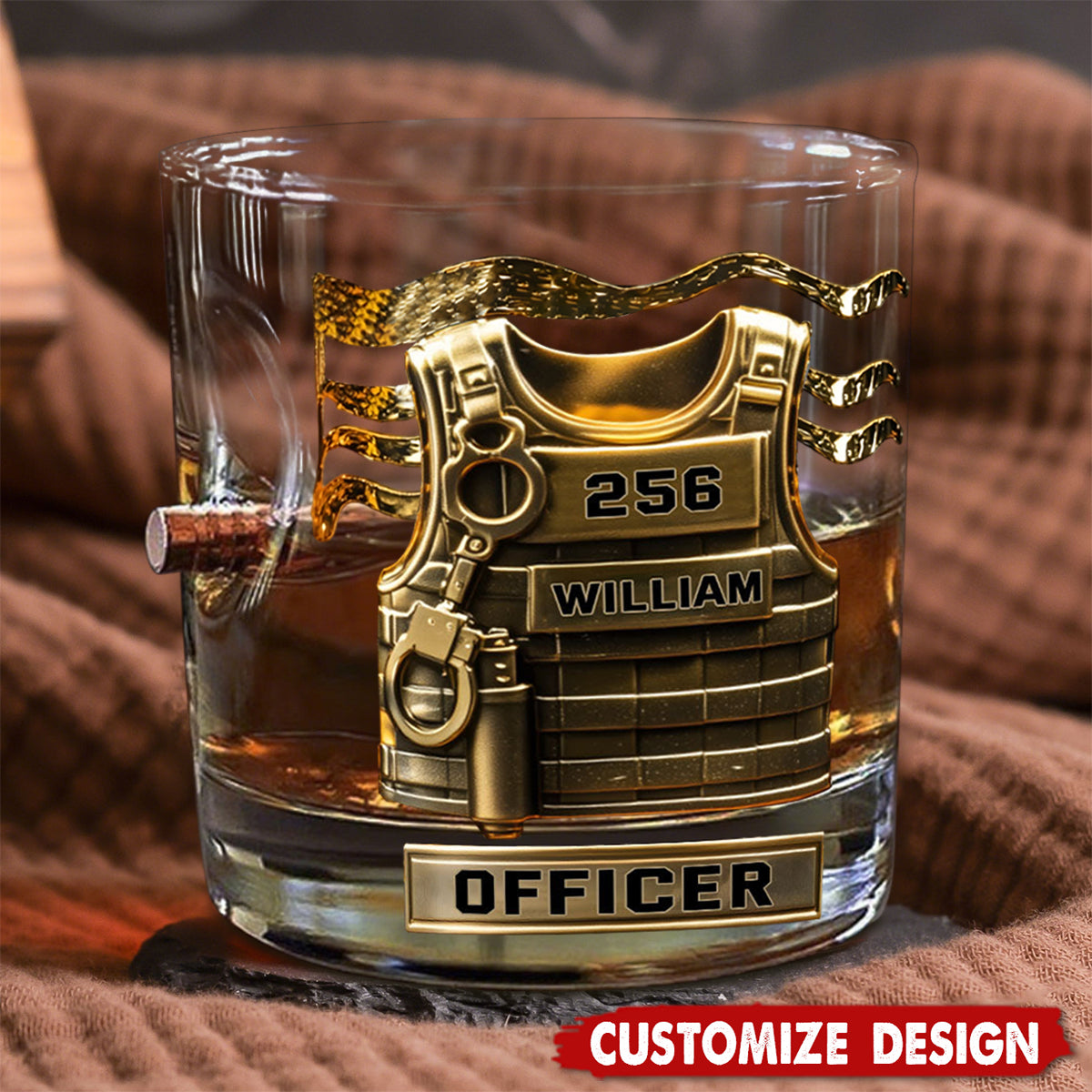 Serve And Protect - Personalized Police Officer Bullet Whiskey Glass