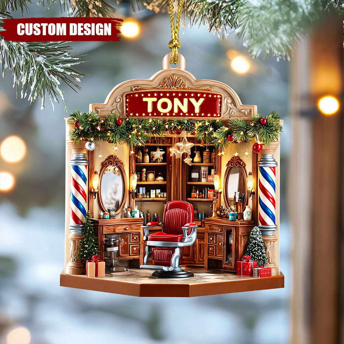 2D FLAT Personalized Barber Shop Christmas Ornament, Custom Shape Barber Acrylic Ornament, Christmas Gift For Barber, Barber Shop Decor