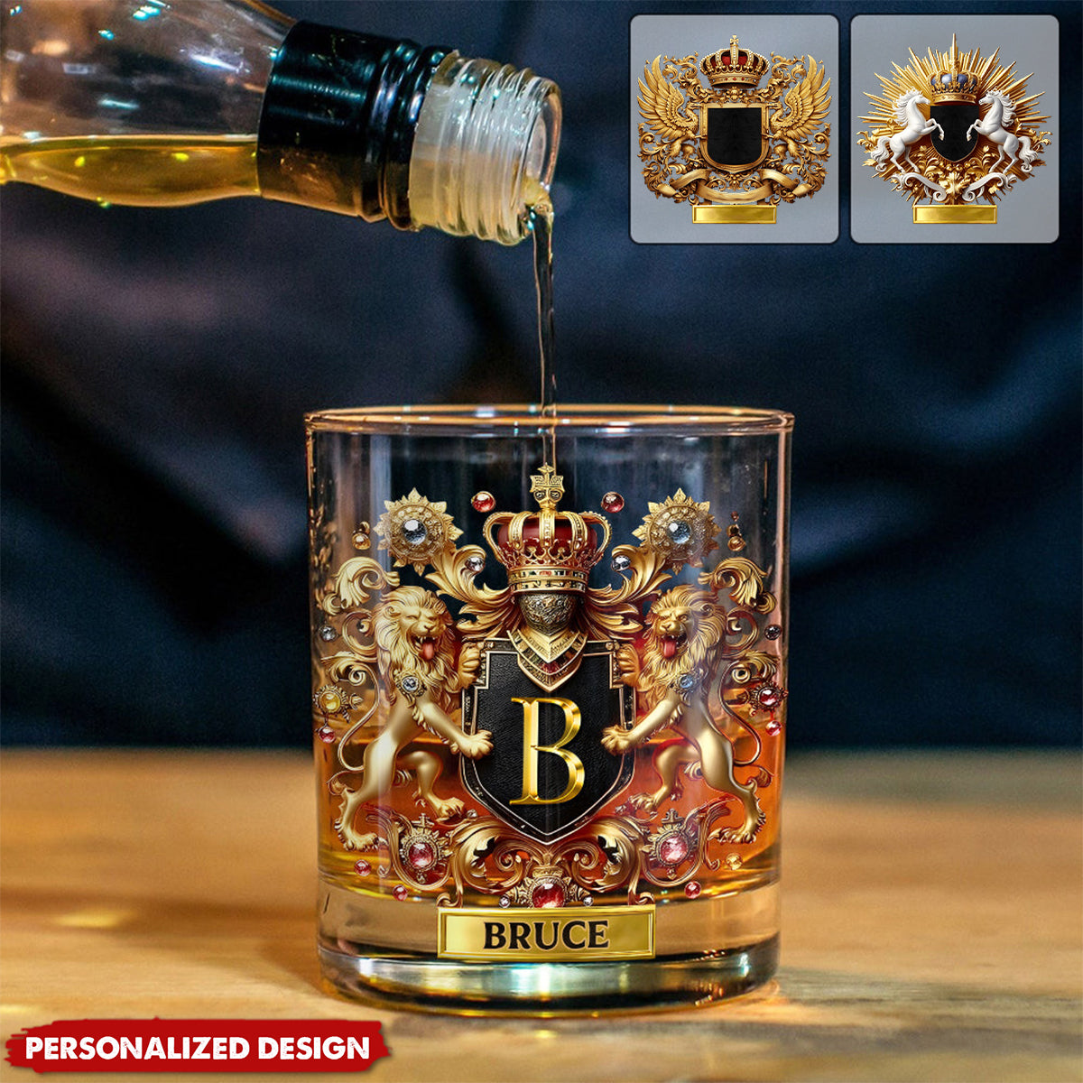 Lion/ Eagle/ Horse Coat Of Arms-Personalized Whiskey Glass