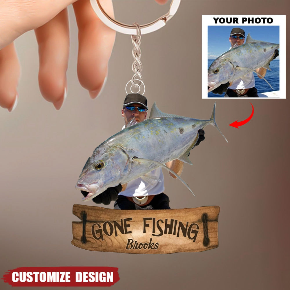 Gone Fishing - Personalized Photo Mica Keychain - Christmas Gift For Fishing Lovers, Fishers, Family