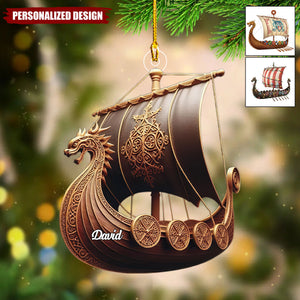 Personalized Viking Ship Christmas Ornament Gift for Men