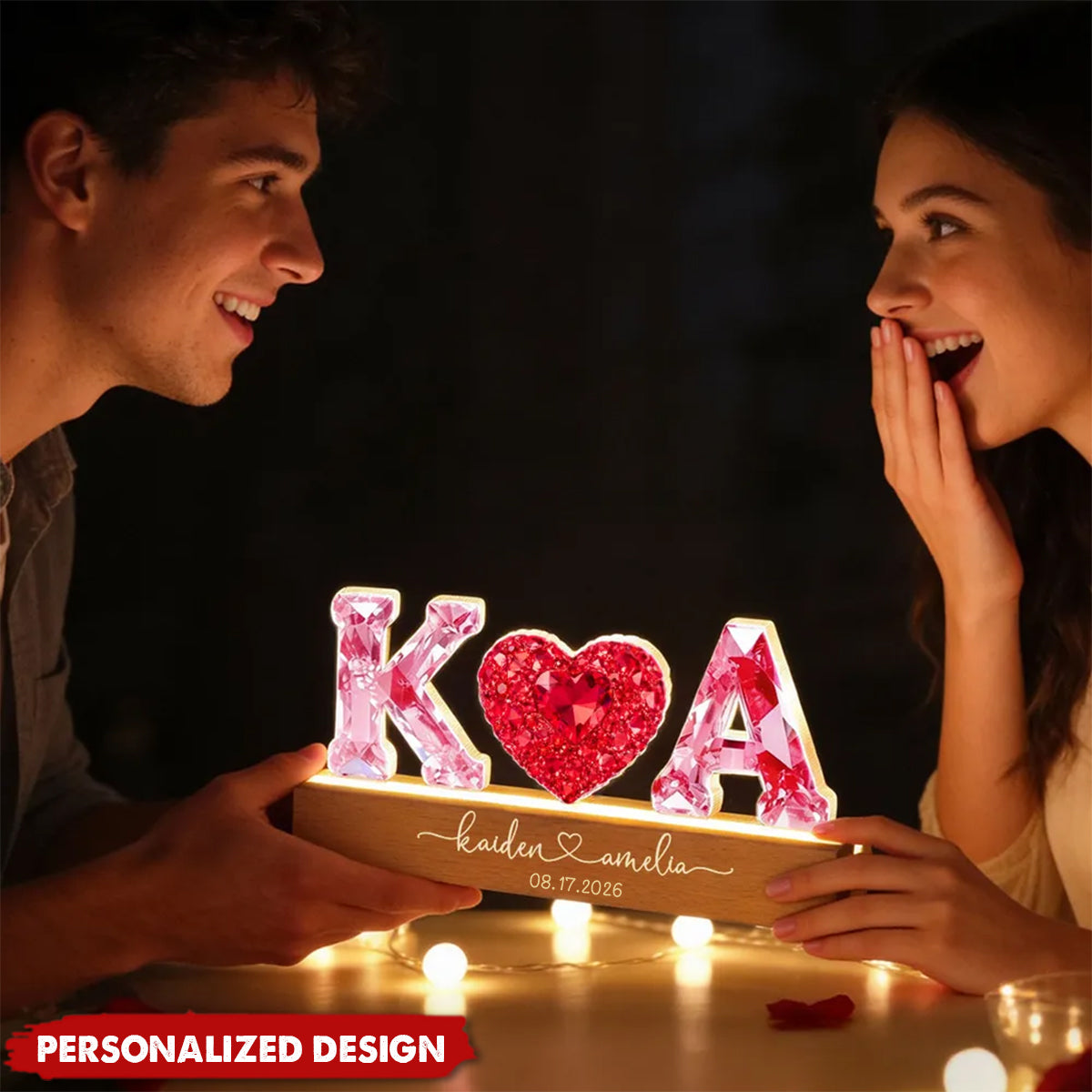 Couple Love Initial-Personalized Acrylic Block LED Night Light-Valentine's Day Gift