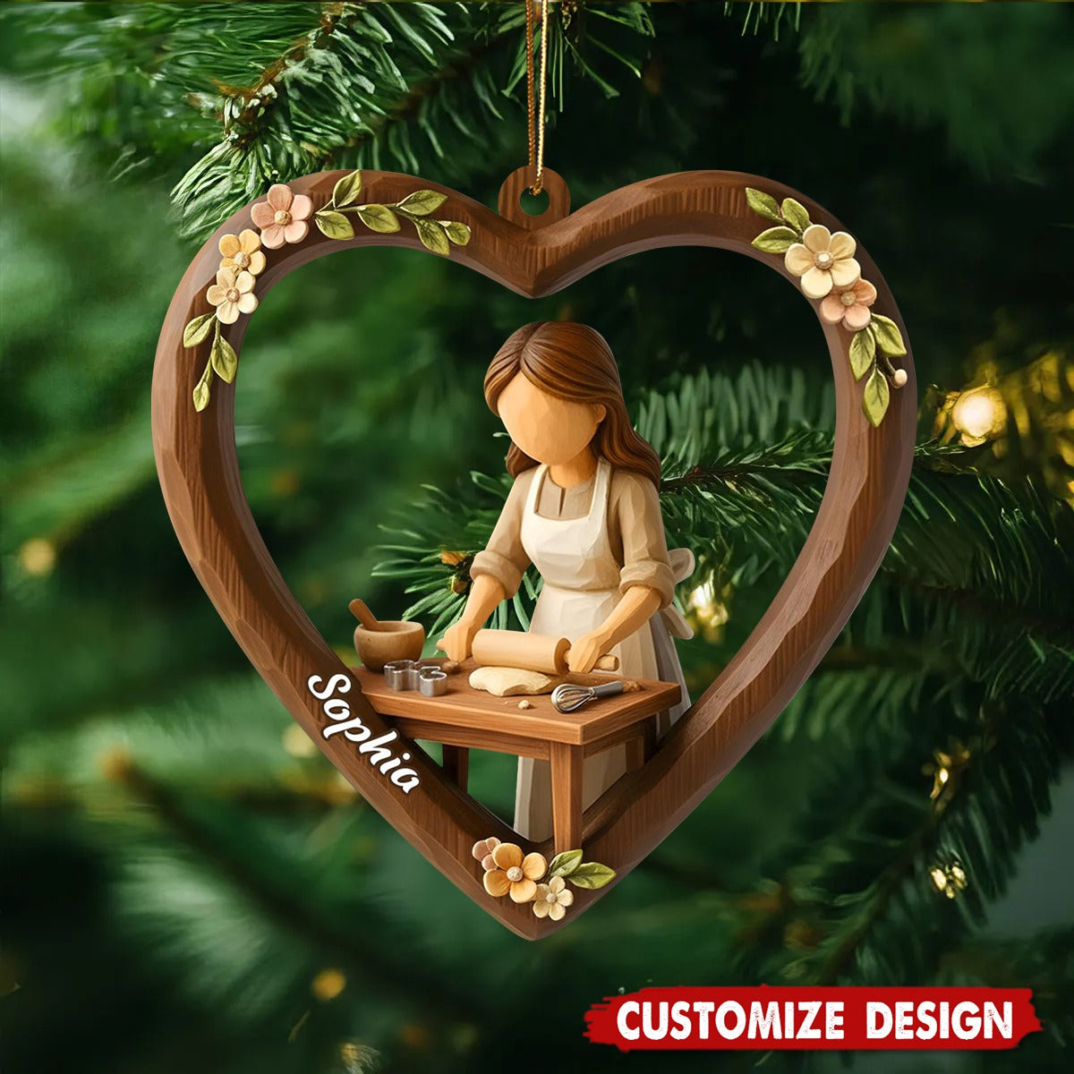 Personalized Girl and Baking Heart Christmas Ornament - Gift for Baking Lover And Grandma Mom