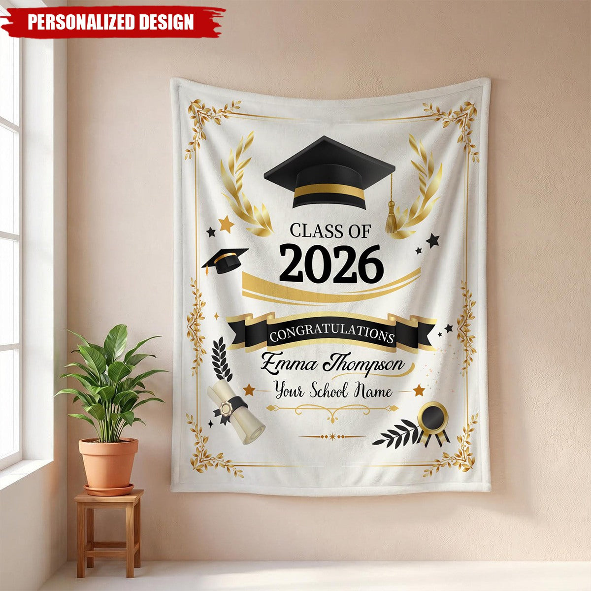 Personalized  Graduation Blanket-Class of 2026 Senior Gift