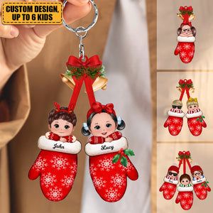 Christmas Doll Kids Laying On Hands In Gloves Personalized Acrylic Keychain