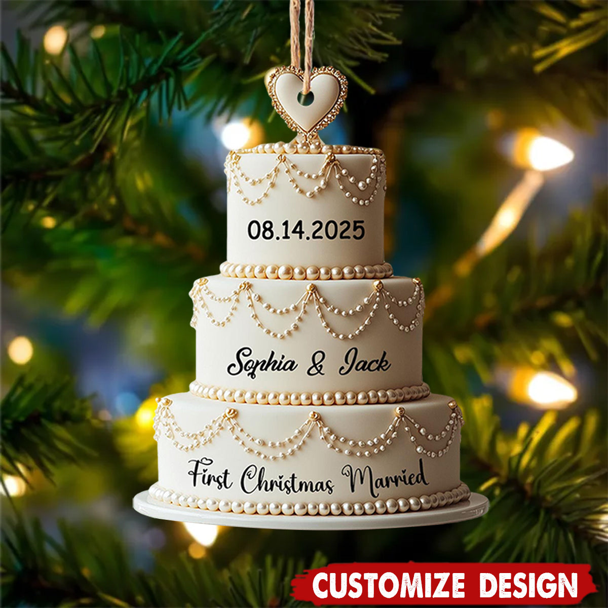 First Christmas Married Personalized Wedding Cake Ornament