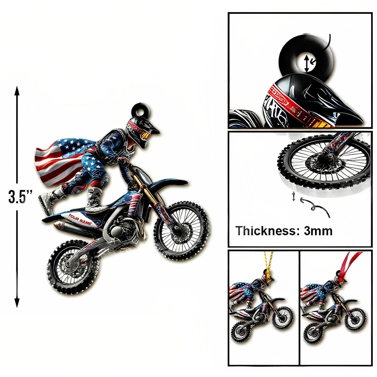 Custom Name American Motocross Ornament, Motocross Christmas Gift