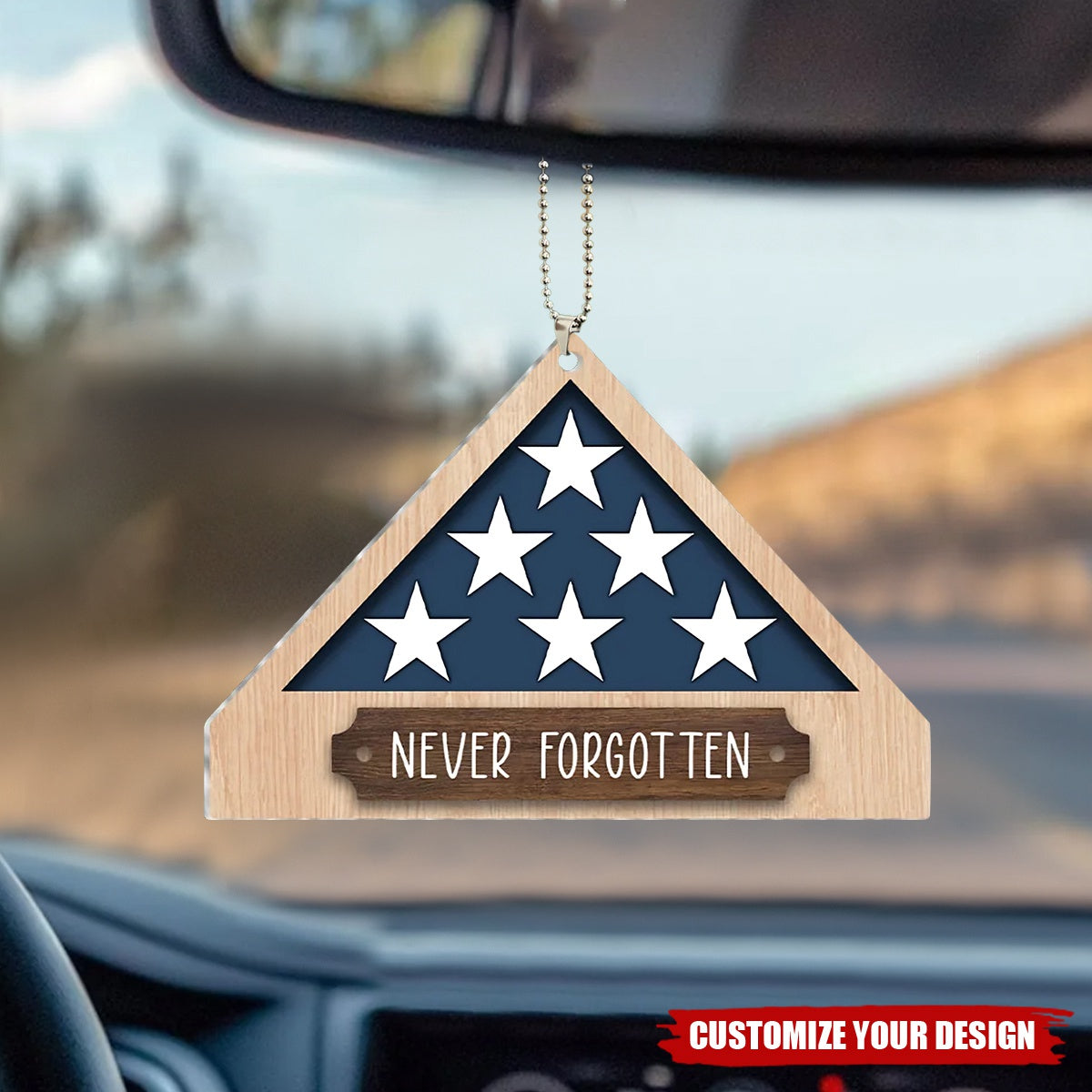 Memorial Military Flag - Personalized Car Ornament
